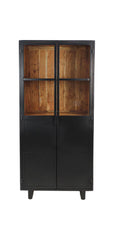 HSM Collectie-Vitrinekast 2 Deur-85x40x185-Zwart/Naturel-Acacia/Metaal - Vitrinekast