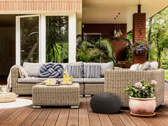 Sitzpouf Pouf Gebreide kruk Gebreide poef Ø 55cm PREMIUM Binnenplaats Zwembad Tuin duurzaam