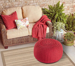 Pouf PREMIUM ø45cm Zitkruk Gehaakte poef Binnen Terras Zwembad Tuin Duurzaam