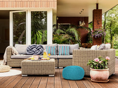 Sitzpouf Pouf Gebreide kruk Gebreide poef Ø 55cm PREMIUM Binnenplaats Zwembad Tuin duurzaam