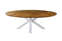 Ovale eettafel Fishbone-180x100x76-Natuurlijk/Wit-Eiken/Metaal