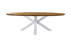 Ovale Eettafel Fishbone - 220x110x76 - Naturel/Wit - Eiken/Metaal