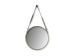 Ronde spiegel met riem - 49x3x68 - Goud/Zwart - Metaal/Kunstleer