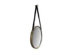 Ronde spiegel met riem - 49x3x68 - Goud/Zwart - Metaal/Kunstleer