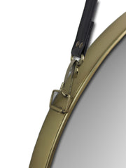 Ronde spiegel met riem - 49x3x68 - Goud/Zwart - Metaal/Kunstleer