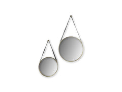 Ronde spiegel met riem - 49x3x68 - Goud/Zwart - Metaal/Kunstleer