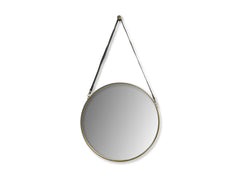 Ronde spiegel met riem - 63x3x95 - Goud/Zwart - Metaal/Kunstleder