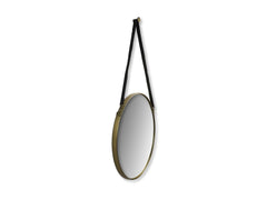 Ronde spiegel met riem - 63x3x95 - Goud/Zwart - Metaal/Kunstleder