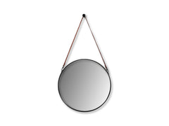 Ronde spiegel met riem - 63x3x95 - Zwart/Bruin - Metaal/Kunstleder