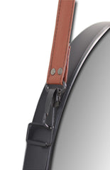 Ronde spiegel met riem - 63x3x95 - Zwart/Bruin - Metaal/Kunstleder
