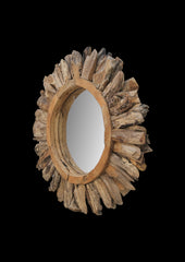 Ronde spiegel Sun-108x5x108 - Naturel - Teak